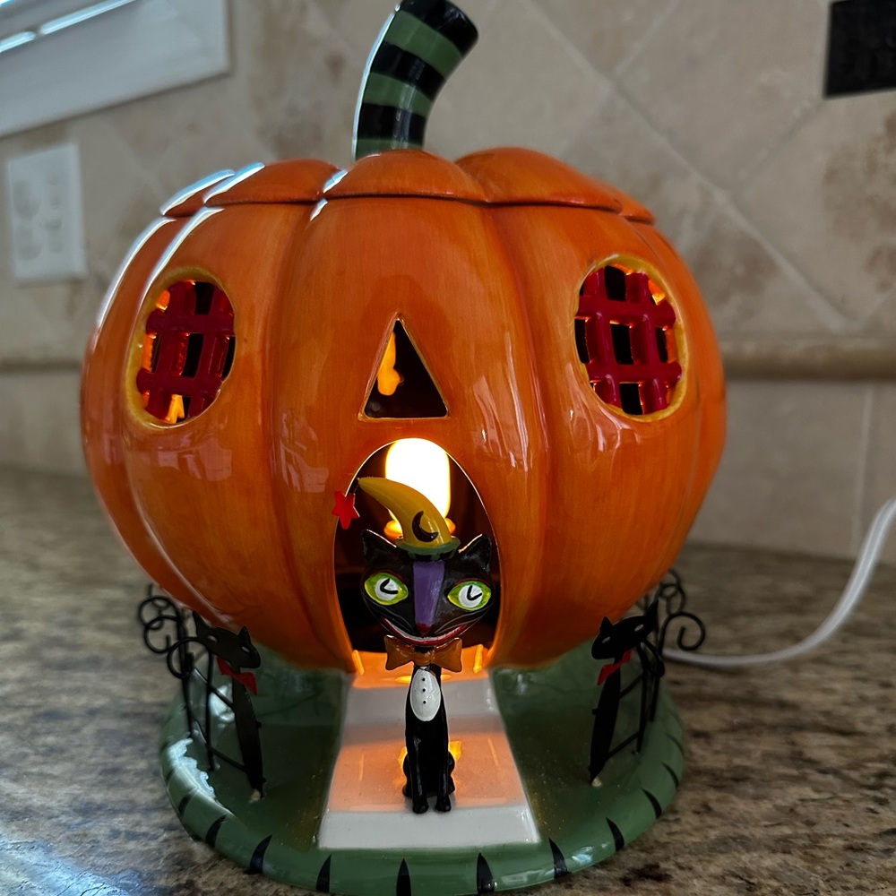 Halloween Light Up Pumpkin and Cat * New Condition